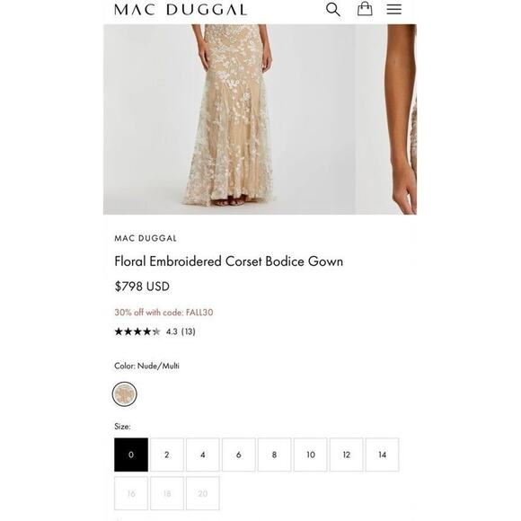 MAC DUGGAL 67492 Floral Embroidered Corset Bodice Gown Sz 20 New w/ Tag $798 SOO - Picture 9 of 16